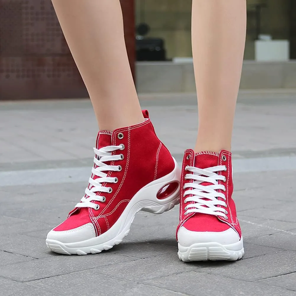 NCNDB Womens Canvas Sneakers High Top Lace up Casual Walking Shoes Air Cushion Sneakers