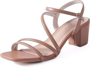 N.N.G Women Heels Sandals Ankle Strappy Roman Gladiator Festival Adjustable Chunky Boho Beach Goddess Vintage Italian Summer Casual Vacation Low Heel Chunky Block Leather Casual Square toe