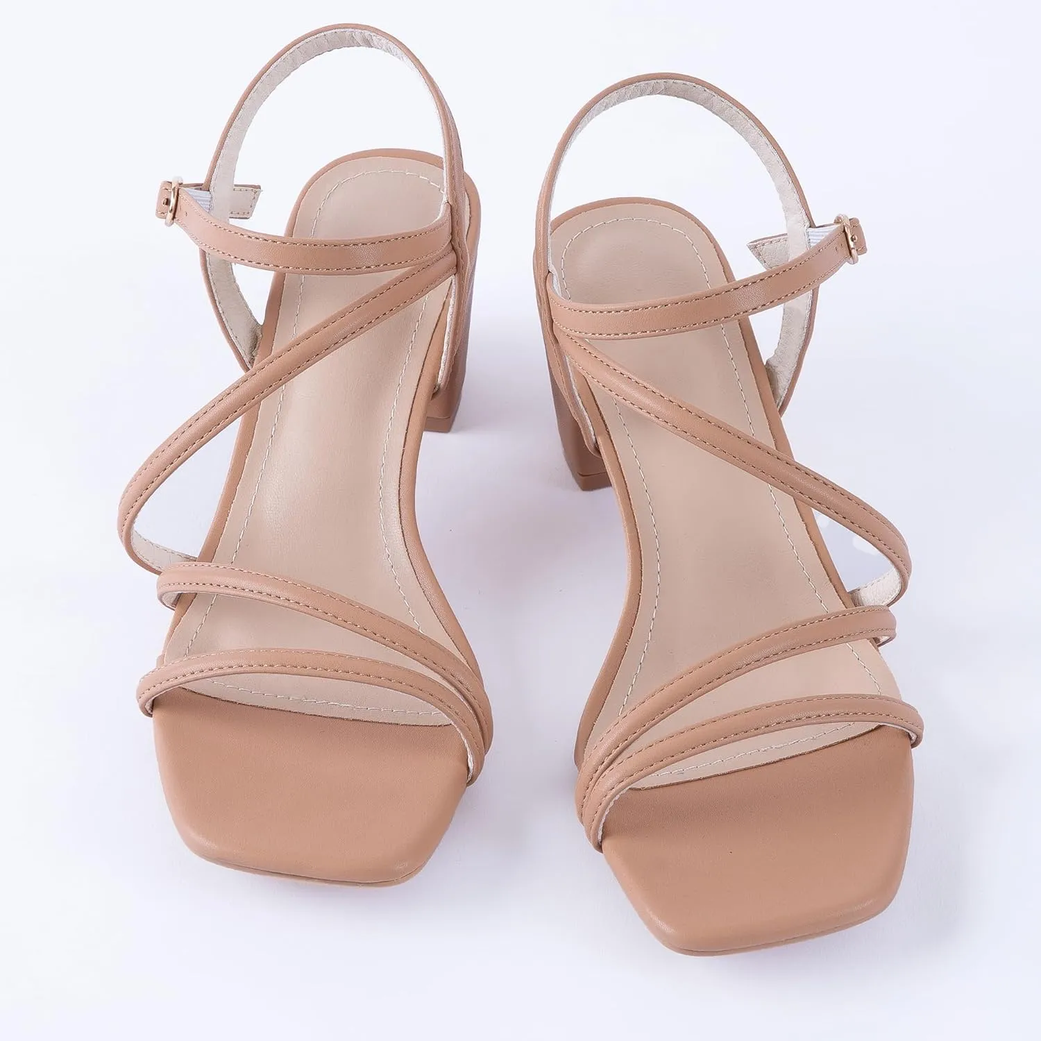 N.N.G Women Heels Sandals Ankle Strappy Roman Gladiator Festival Adjustable Chunky Boho Beach Goddess Vintage Italian Summer Casual Vacation Low Heel Chunky Block Leather Casual Square toe
