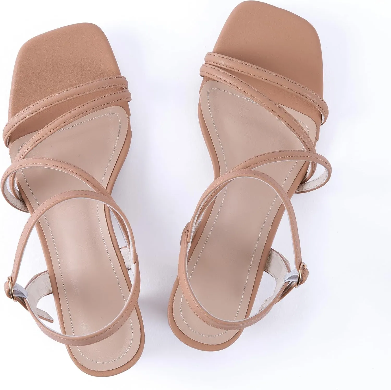 N.N.G Women Heels Sandals Ankle Strappy Roman Gladiator Festival Adjustable Chunky Boho Beach Goddess Vintage Italian Summer Casual Vacation Low Heel Chunky Block Leather Casual Square toe