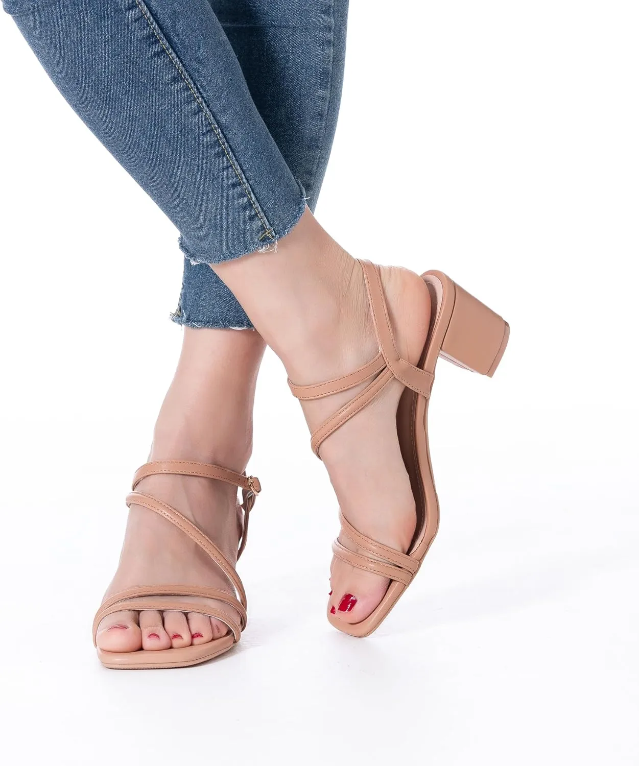 N.N.G Women Heels Sandals Ankle Strappy Roman Gladiator Festival Adjustable Chunky Boho Beach Goddess Vintage Italian Summer Casual Vacation Low Heel Chunky Block Leather Casual Square toe