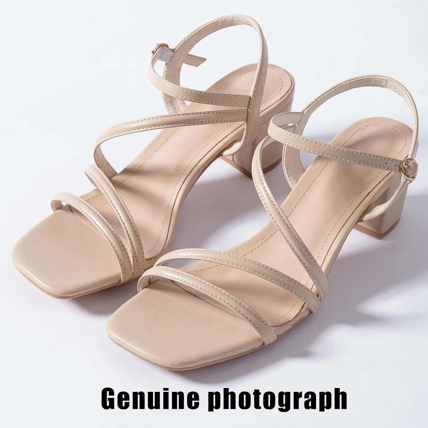 N.N.G Women Heels Sandals Ankle Strappy Roman Gladiator Festival Adjustable Chunky Boho Beach Goddess Vintage Italian Summer Casual Vacation Low Heel Chunky Block Leather Casual Square toe