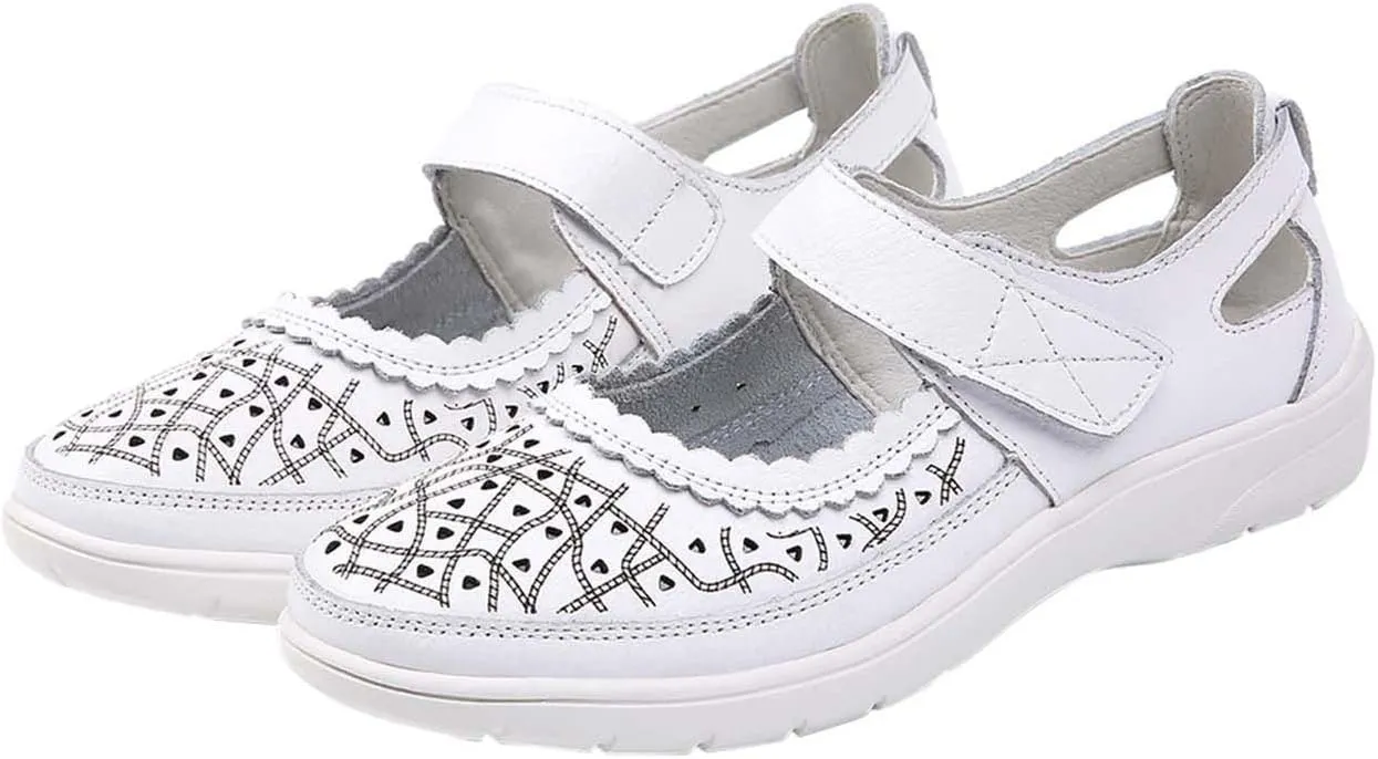 oiangi Summer Sandals for Women Fashion Casual Closed Toe Hollow Hole Hook and Loop Wedge Sandals Solid Comfortable Breathable Carved Flower Nurse Shoes