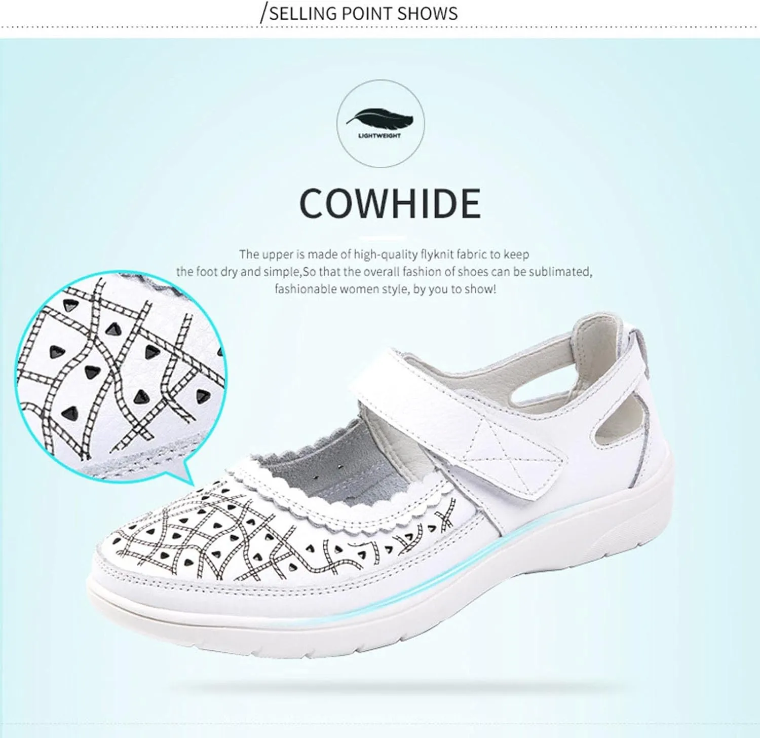 oiangi Summer Sandals for Women Fashion Casual Closed Toe Hollow Hole Hook and Loop Wedge Sandals Solid Comfortable Breathable Carved Flower Nurse Shoes