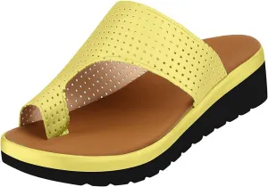 oiangi Womens Toe Ring Wedge Sandals Dressy Casual Slip-on Platform Slippers Summer Beach Travel Shoes Comfortable Open Toe Non-Slip Flip Flop Shoes