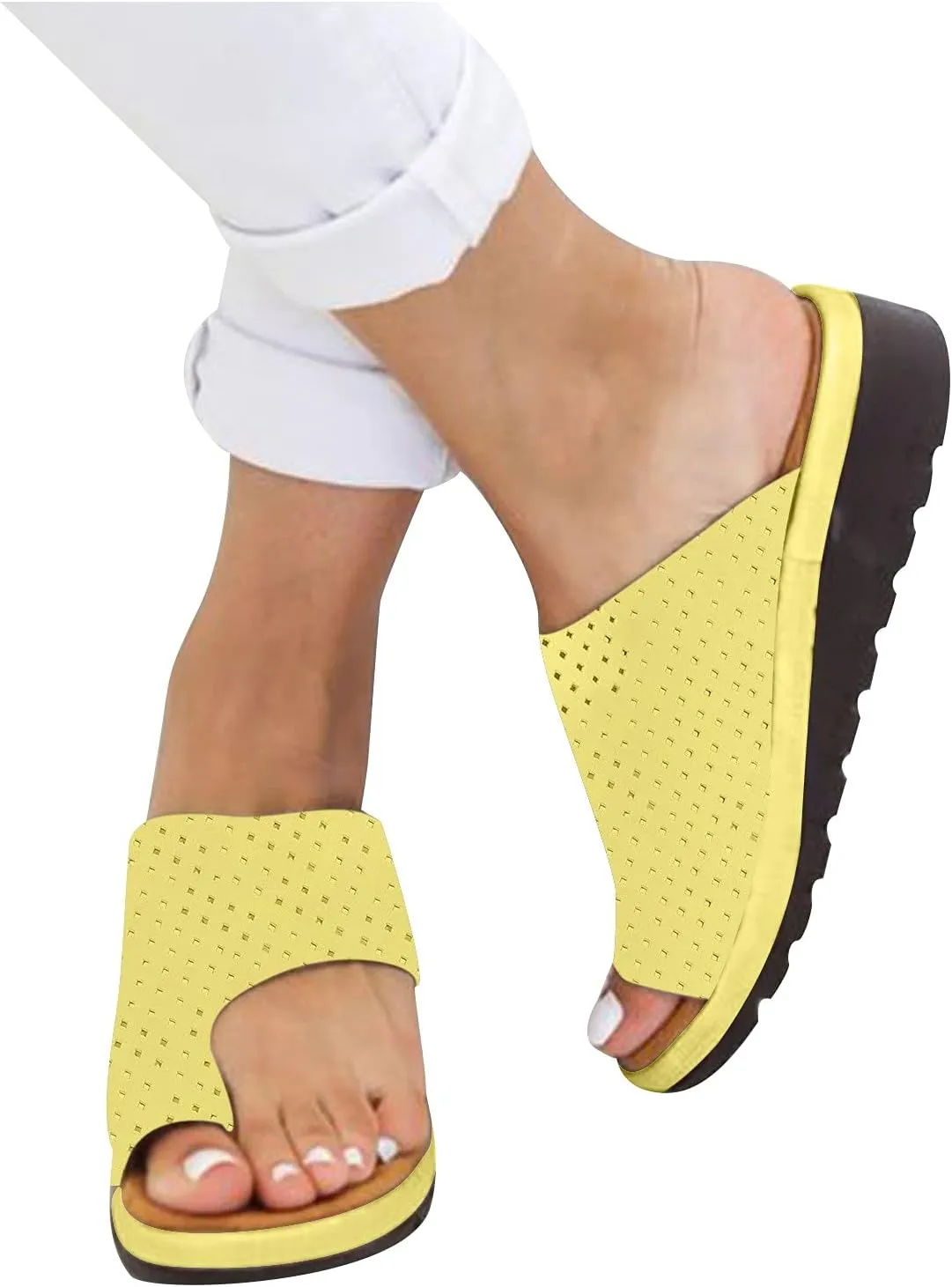 oiangi Womens Toe Ring Wedge Sandals Dressy Casual Slip-on Platform Slippers Summer Beach Travel Shoes Comfortable Open Toe Non-Slip Flip Flop Shoes
