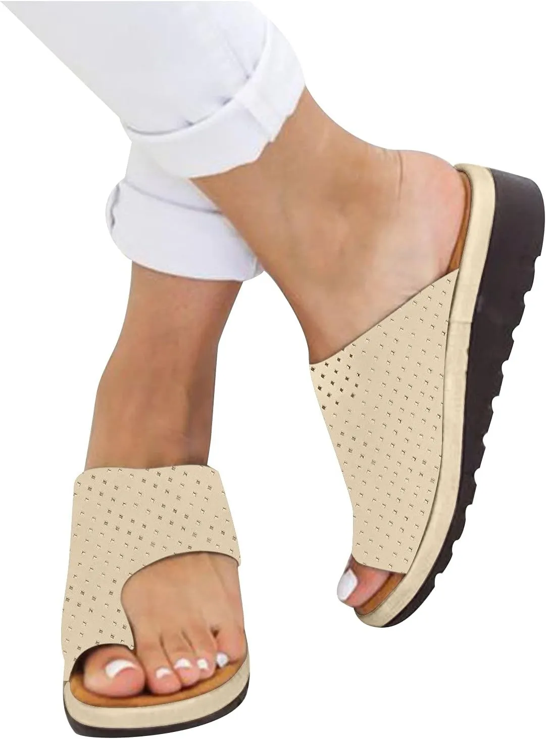 oiangi Womens Toe Ring Wedge Sandals Dressy Casual Slip-on Platform Slippers Summer Beach Travel Shoes Comfortable Open Toe Non-Slip Flip Flop Shoes