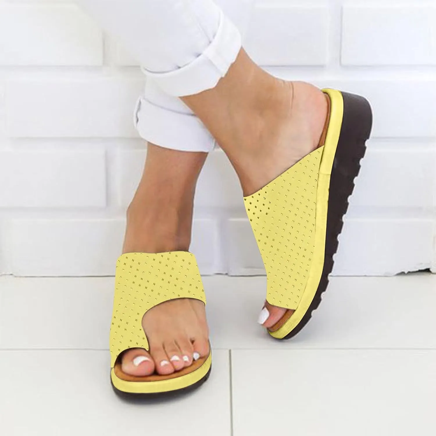 oiangi Womens Toe Ring Wedge Sandals Dressy Casual Slip-on Platform Slippers Summer Beach Travel Shoes Comfortable Open Toe Non-Slip Flip Flop Shoes