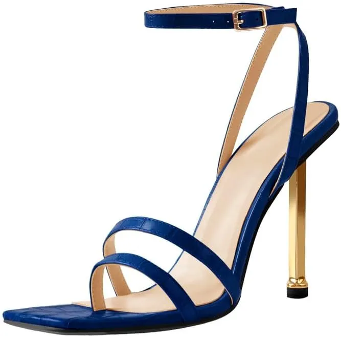 onlymaker Women's Fashion Square Toe Ankle Sandals Cross Buckle Strap Sexy Open-back Golden Stiletto High Heel Sandals