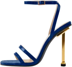 onlymaker Women's Fashion Square Toe Ankle Sandals Cross Buckle Strap Sexy Open-back Golden Stiletto High Heel Sandals