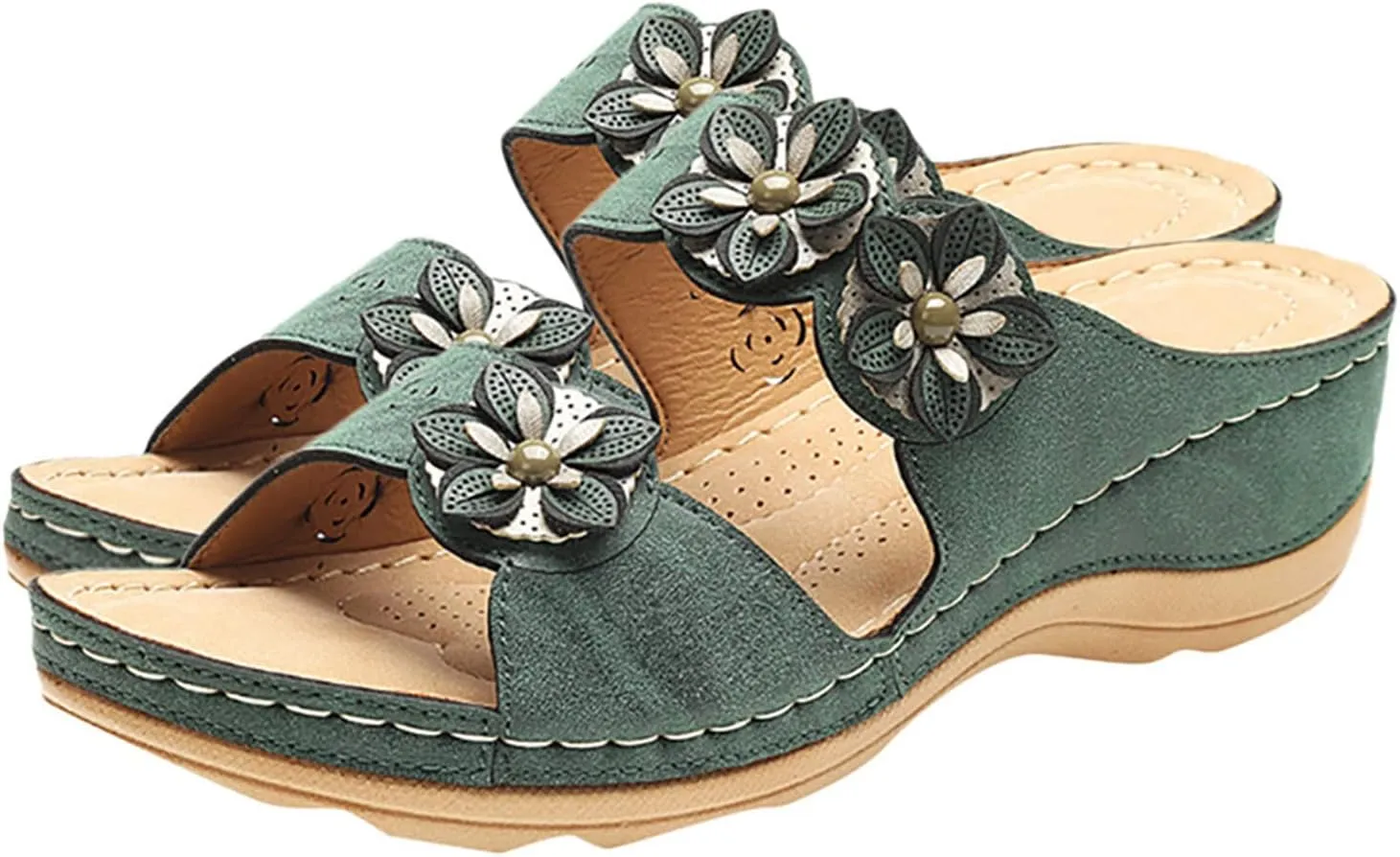 Orthopedic Sandals for Women, Women Wedge Walking Slippers with Arch Support Anti-Slip Breathable Sandal Slip On Flip Flops Dressy Summer Comfy Platform Beach Travel Sandal Shoes (06-Green, 9)