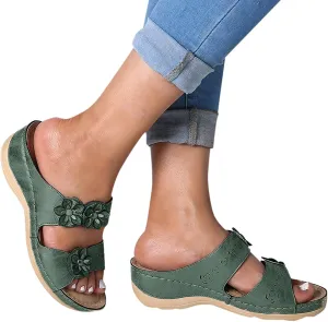 Orthopedic Sandals for Women, Women Wedge Walking Slippers with Arch Support Anti-Slip Breathable Sandal Slip On Flip Flops Dressy Summer Comfy Platform Beach Travel Sandal Shoes (06-Green, 9)