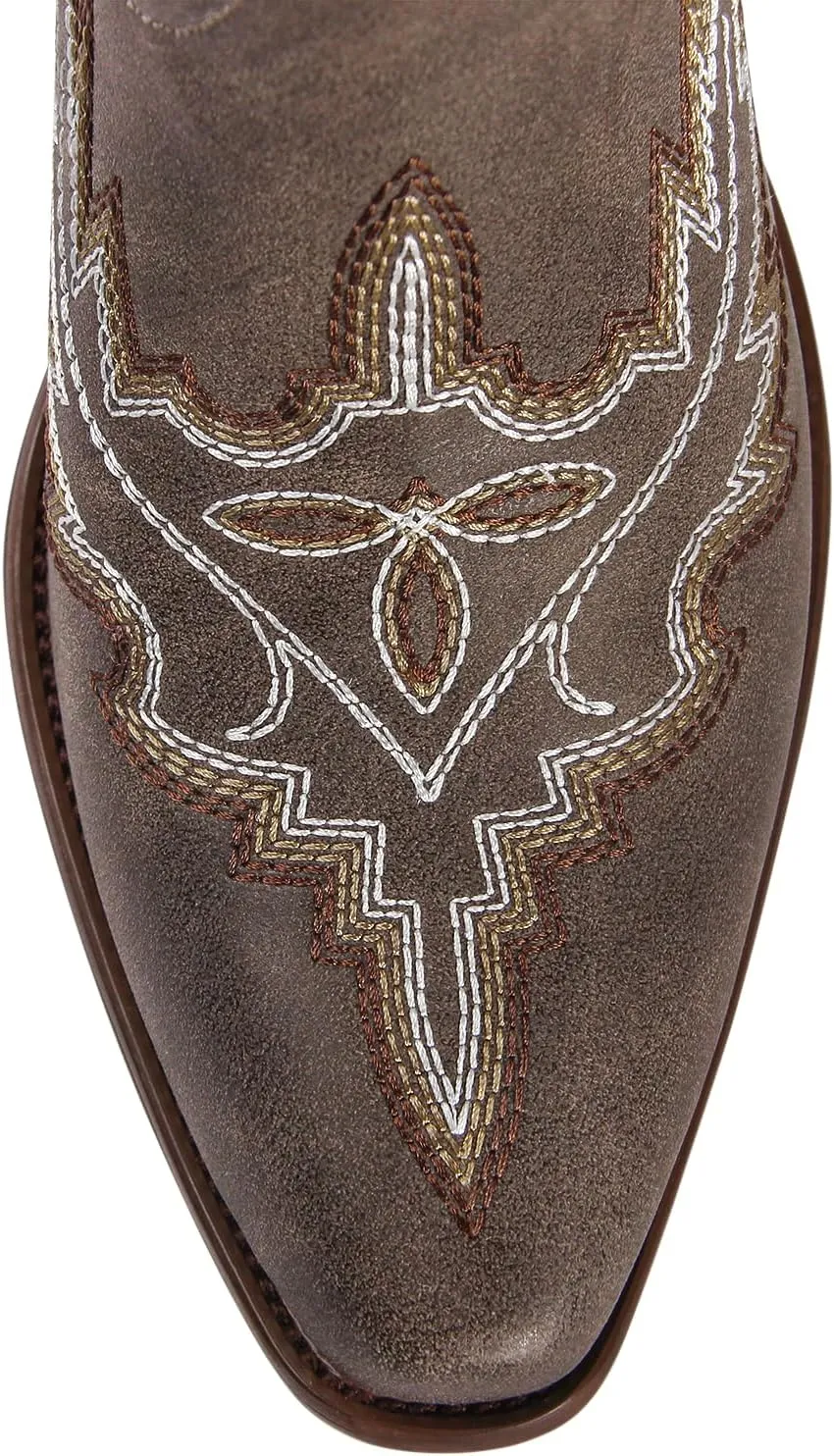 Ouepiano Cowboy Boots for Women Knee High Cowgirl Boots with Classic Embroidered Slip On Pointed Toe Chunky Heel Pull On Fashion Retro Tall Boot
