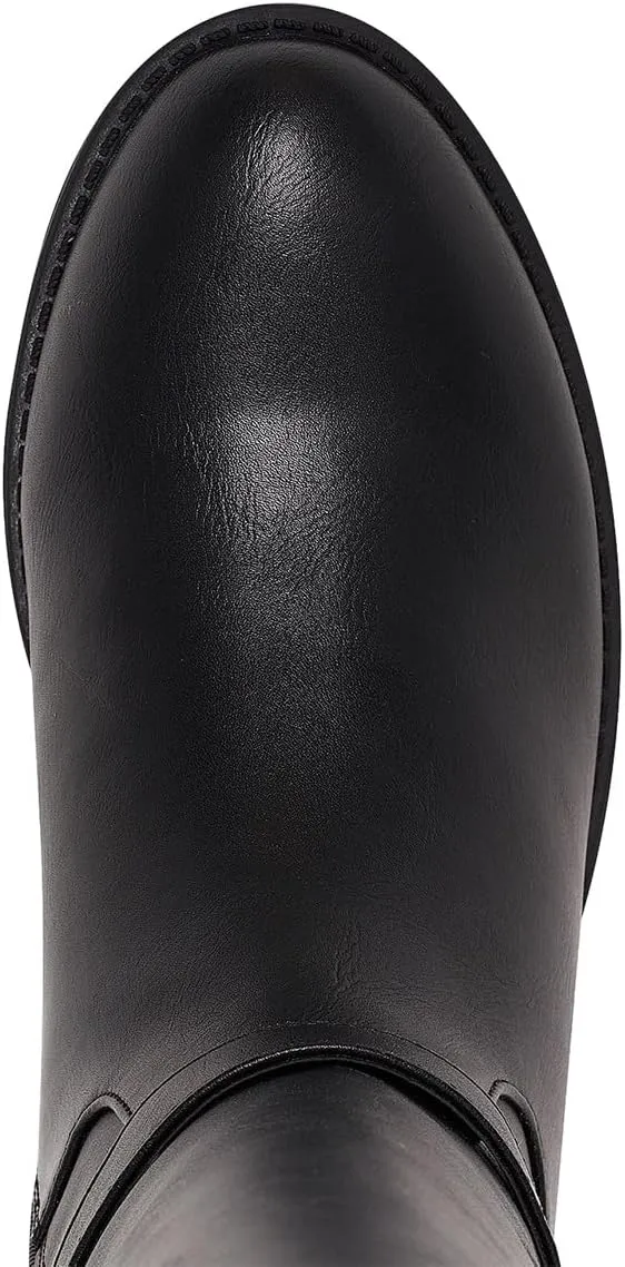 Pazzion Women Rounded Toe Low Thick Heel Knee High Boots Side Zip Crisscross Strappy Buckles Tall Booties Comfy Leisure Outdoor Shoes Size 4-16 US