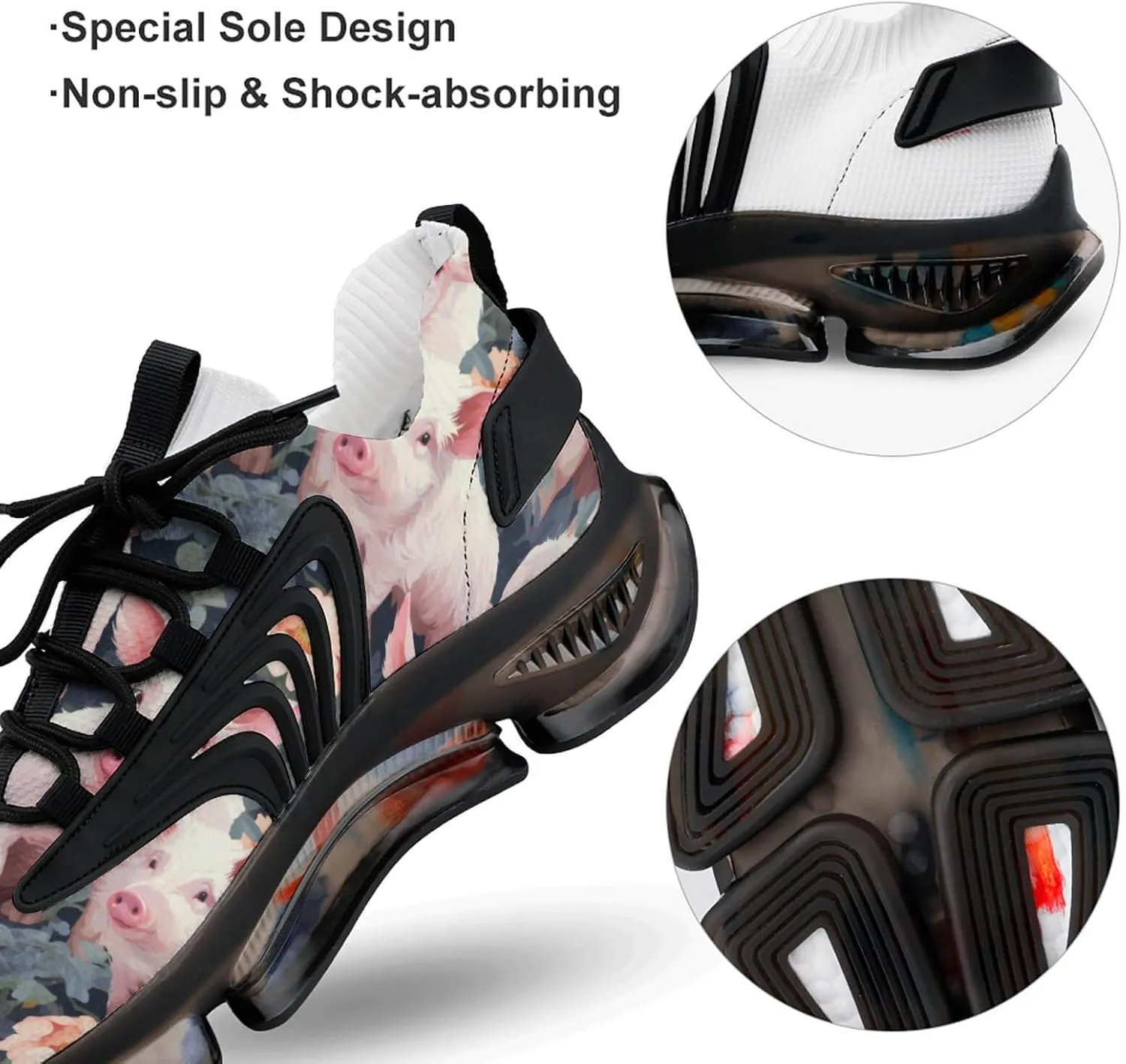Pigs Flowers Women's Sneakers Novelty Lightweight Running Shoe Tennis Shoes