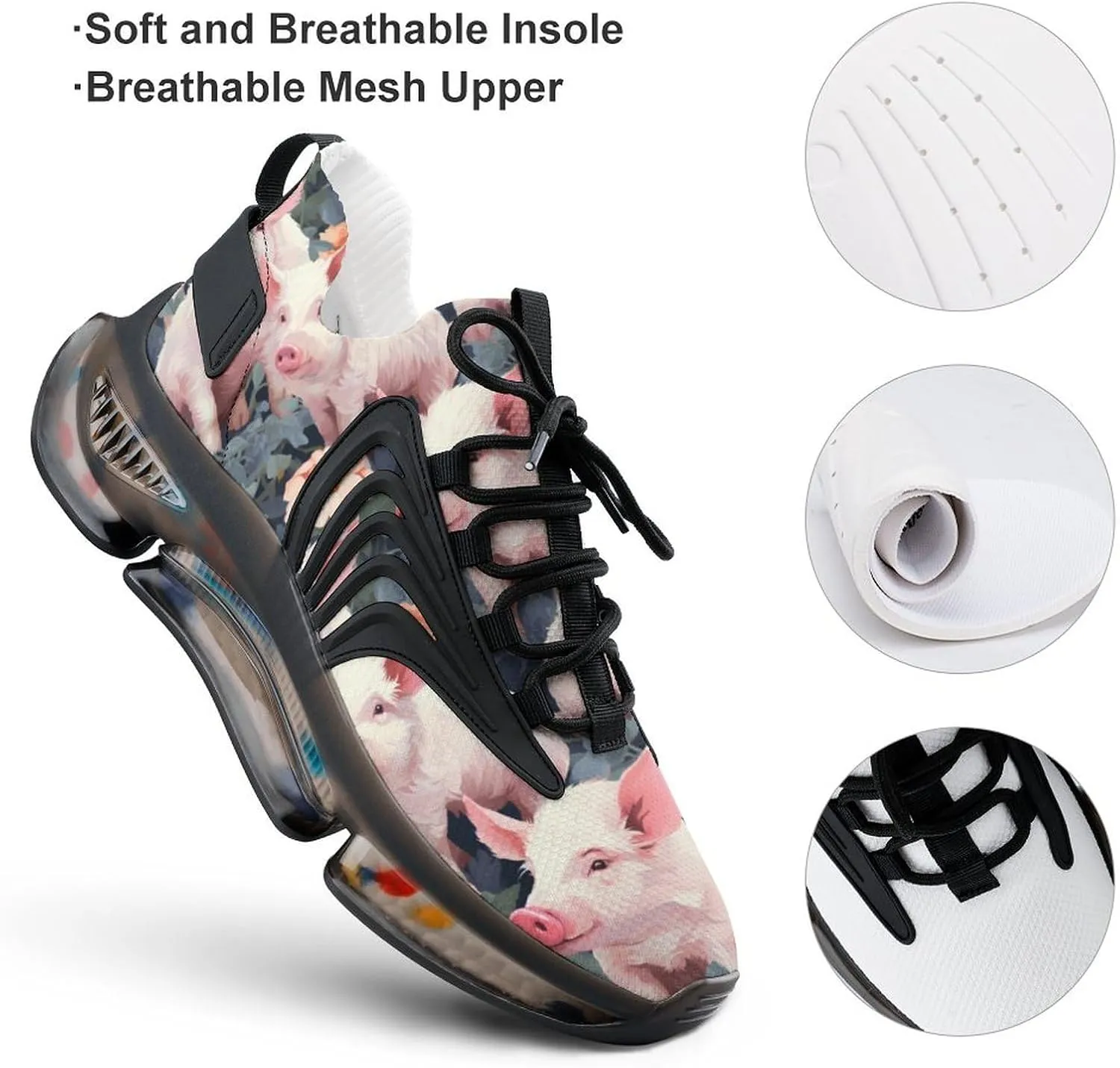 Pigs Flowers Women's Sneakers Novelty Lightweight Running Shoe Tennis Shoes