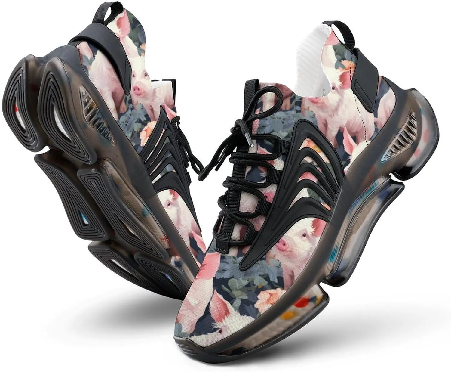 Pigs Flowers Women's Sneakers Novelty Lightweight Running Shoe Tennis Shoes