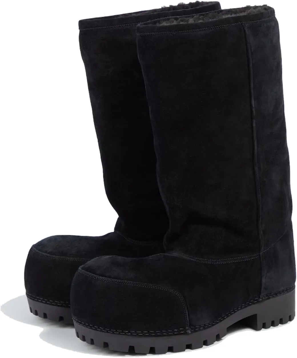 Platform Snow Boots for Women Suede Classic Fur Hippy Mid Calf Winter Boots Slip On High Boots Comfortable Chunky Trending Shoes Biege
