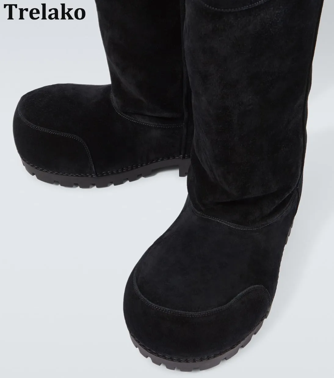 Platform Snow Boots for Women Suede Classic Fur Hippy Mid Calf Winter Boots Slip On High Boots Comfortable Chunky Trending Shoes Biege