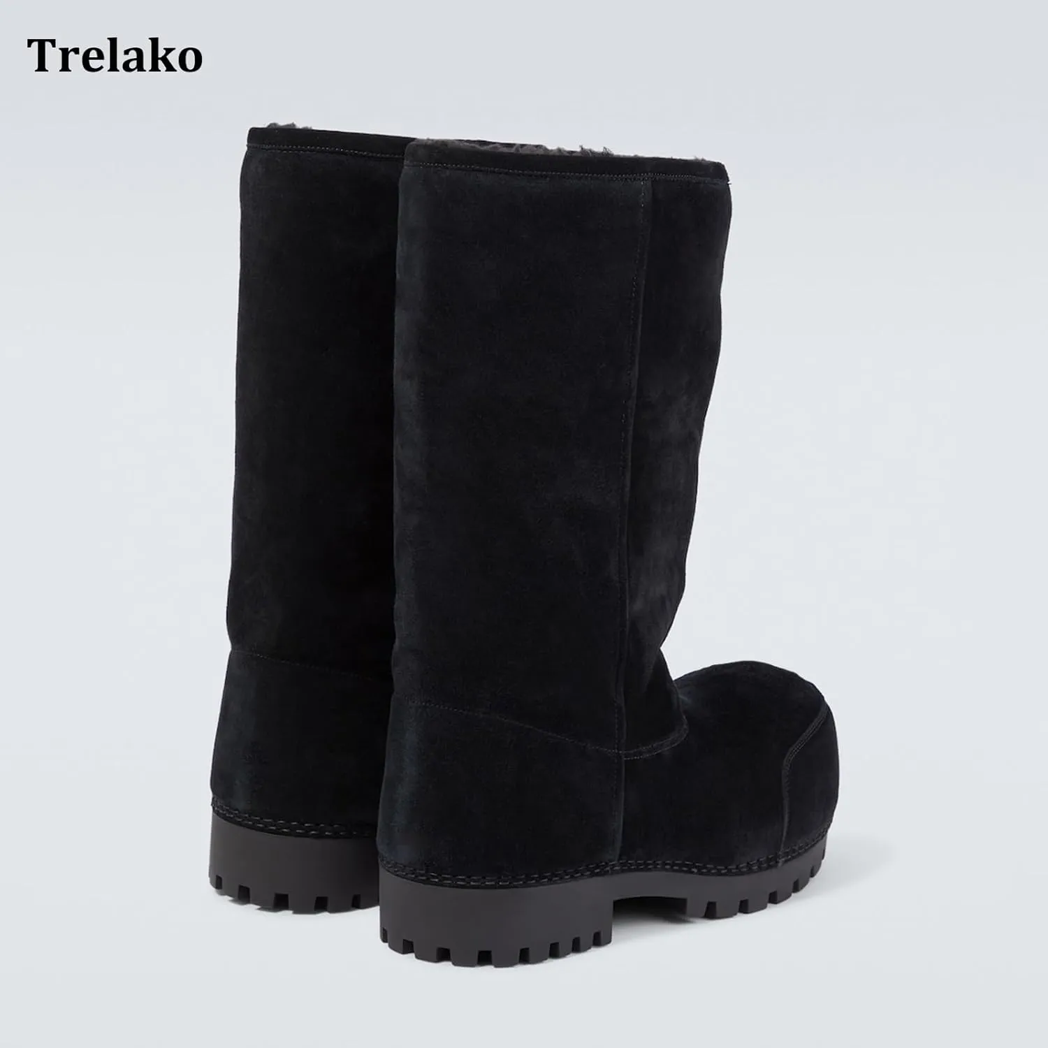 Platform Snow Boots for Women Suede Classic Fur Hippy Mid Calf Winter Boots Slip On High Boots Comfortable Chunky Trending Shoes Biege
