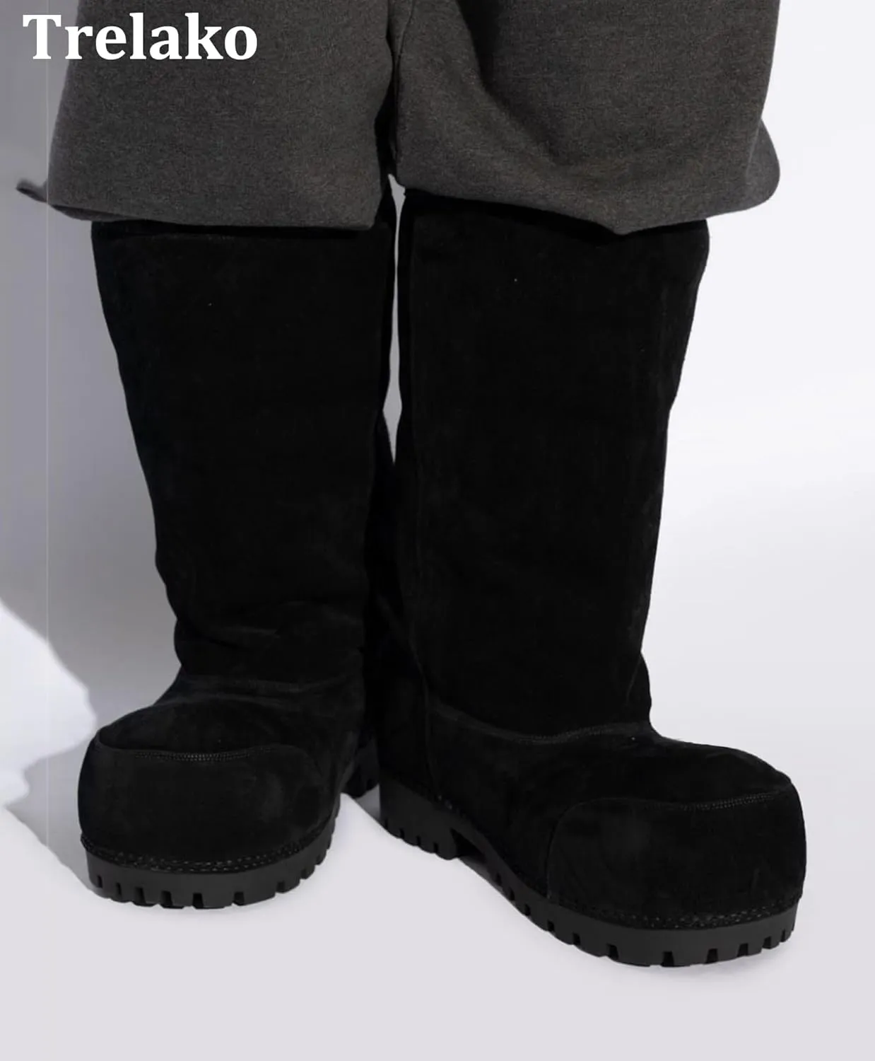 Platform Snow Boots for Women Suede Classic Fur Hippy Mid Calf Winter Boots Slip On High Boots Comfortable Chunky Trending Shoes Biege