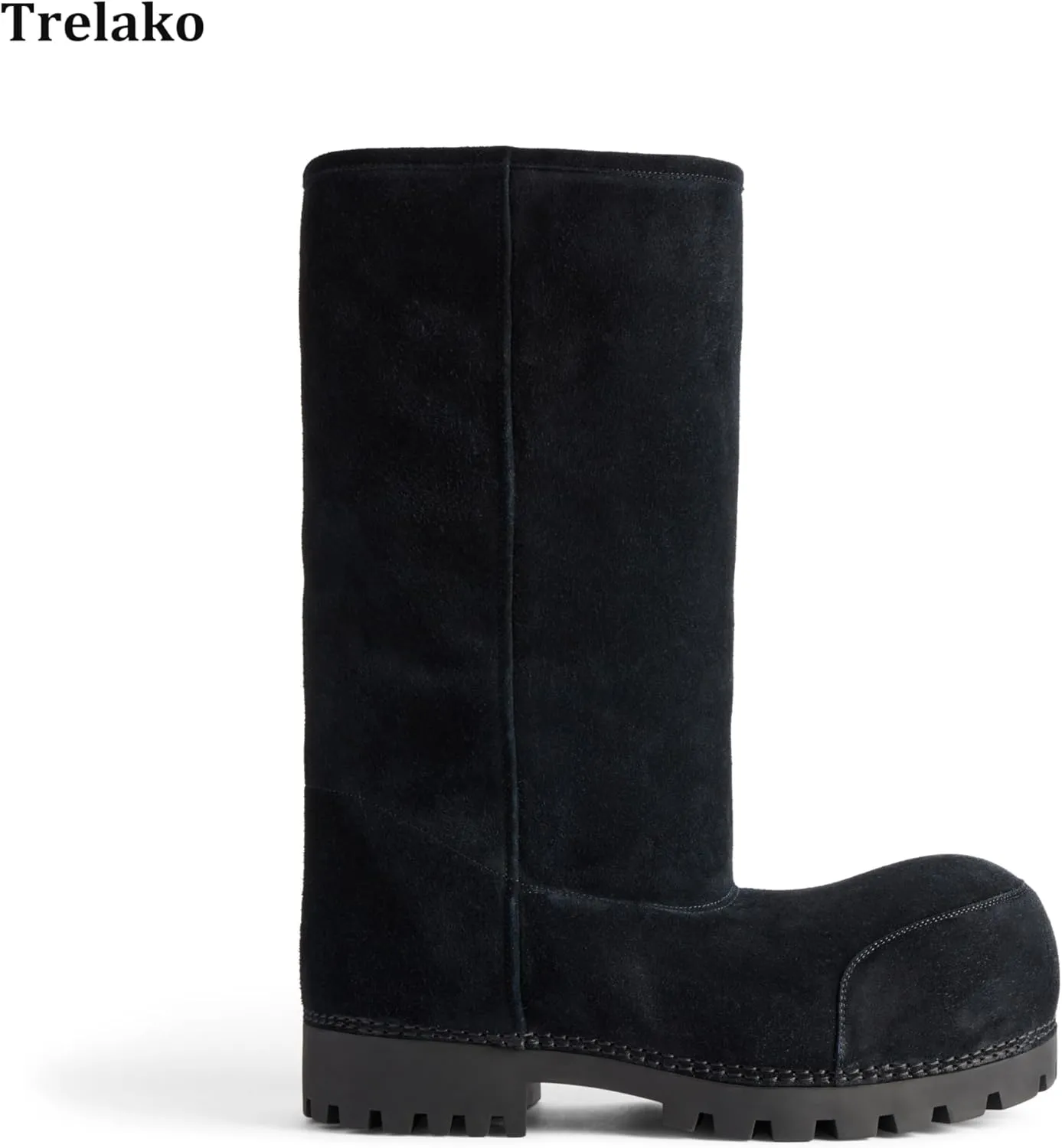 Platform Snow Boots for Women Suede Classic Fur Hippy Mid Calf Winter Boots Slip On High Boots Comfortable Chunky Trending Shoes Biege