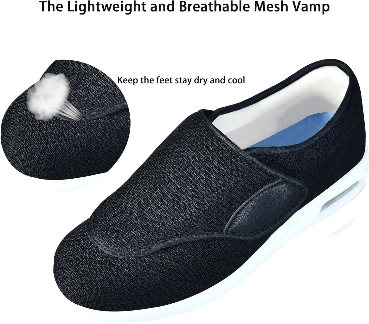 QHBPMGAD Mens Diabetic Shoes for Men Extra Wide Slip on Shoes for Swollen Feet Adjustable Hook and Loop Closure Anti-Slip Breathable Edema Walking Shoes