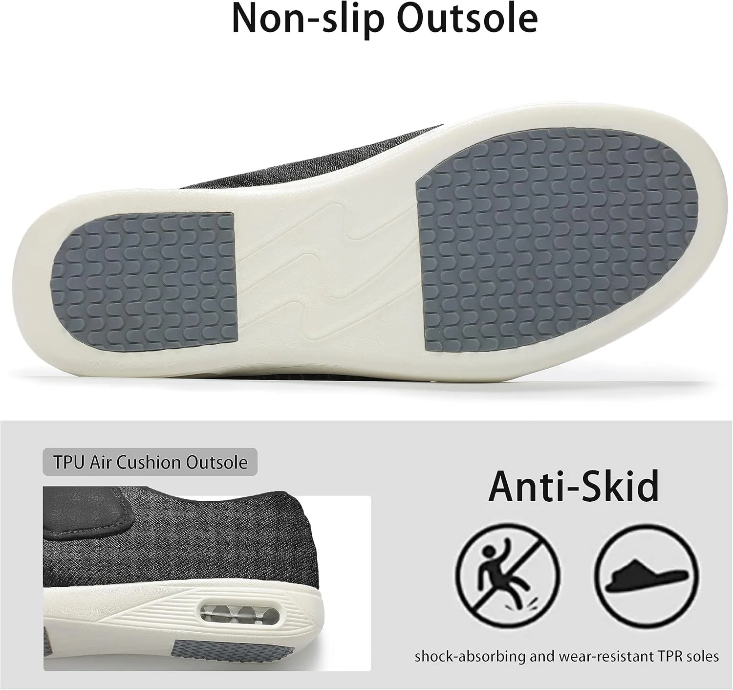 QHBPMGAD Mens Diabetic Shoes for Men Extra Wide Slip on Shoes for Swollen Feet Adjustable Hook and Loop Closure Anti-Slip Breathable Edema Walking Shoes