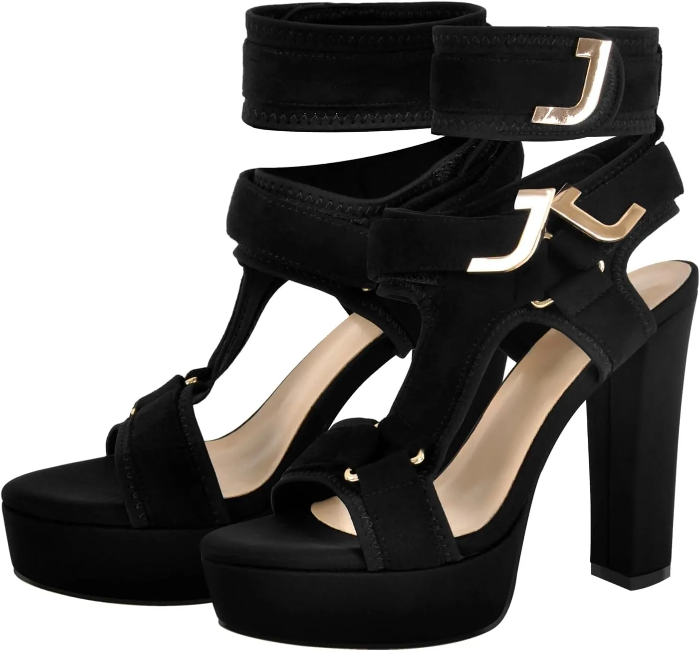 Rainbow Chunky Block High Platform Heel Peep Open Toe Sandals Ankle Strap