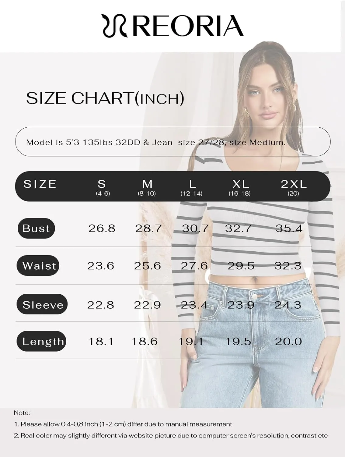 REORIA Long Sleeve for Women Sexy Cutout V Neck Knit Cropped Sweaters Trendy Striped Y2K Going Out T Shirt Fall Outfits