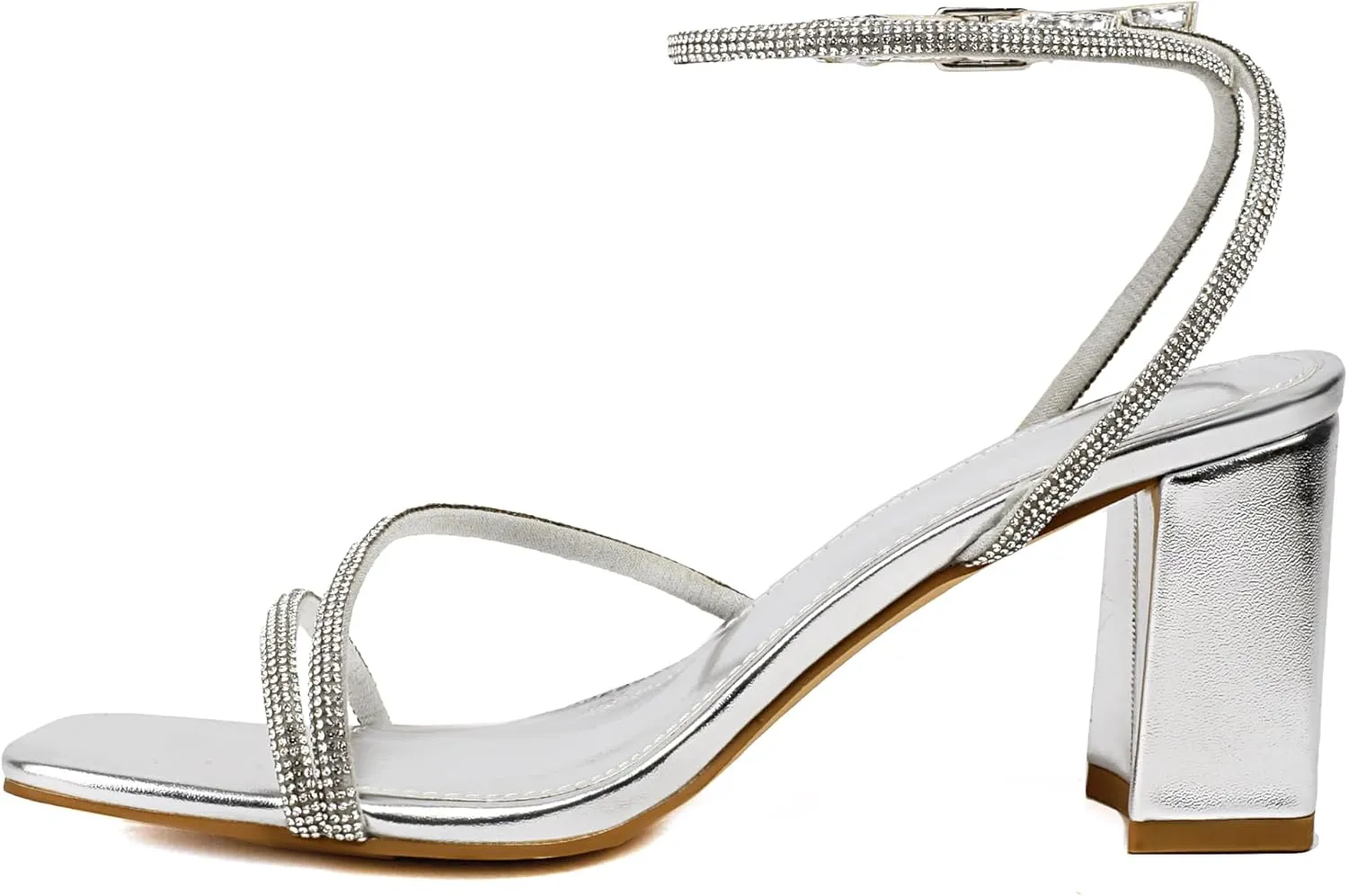 Rhinestone Heeled Sandals for Women, Chunky Block Heels for Prom, Sexy Strappy Heels Summer Sandals Open Toe Mid Heels for Women