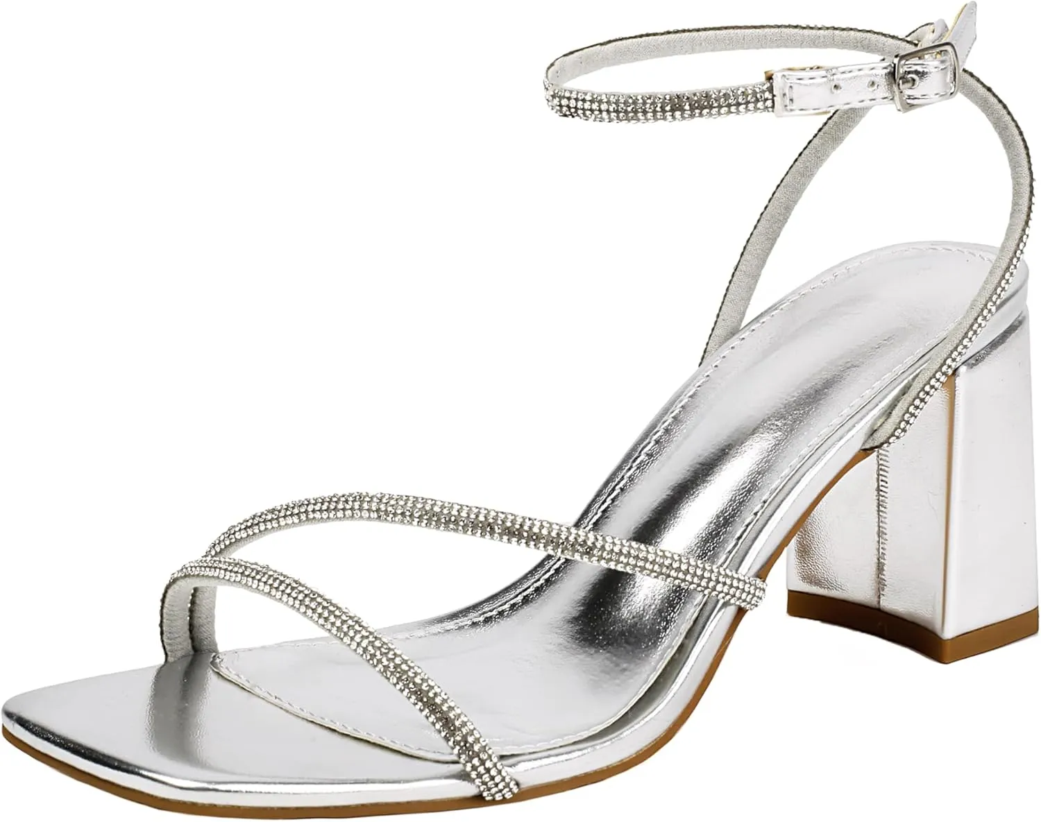 Rhinestone Heeled Sandals for Women, Chunky Block Heels for Prom, Sexy Strappy Heels Summer Sandals Open Toe Mid Heels for Women
