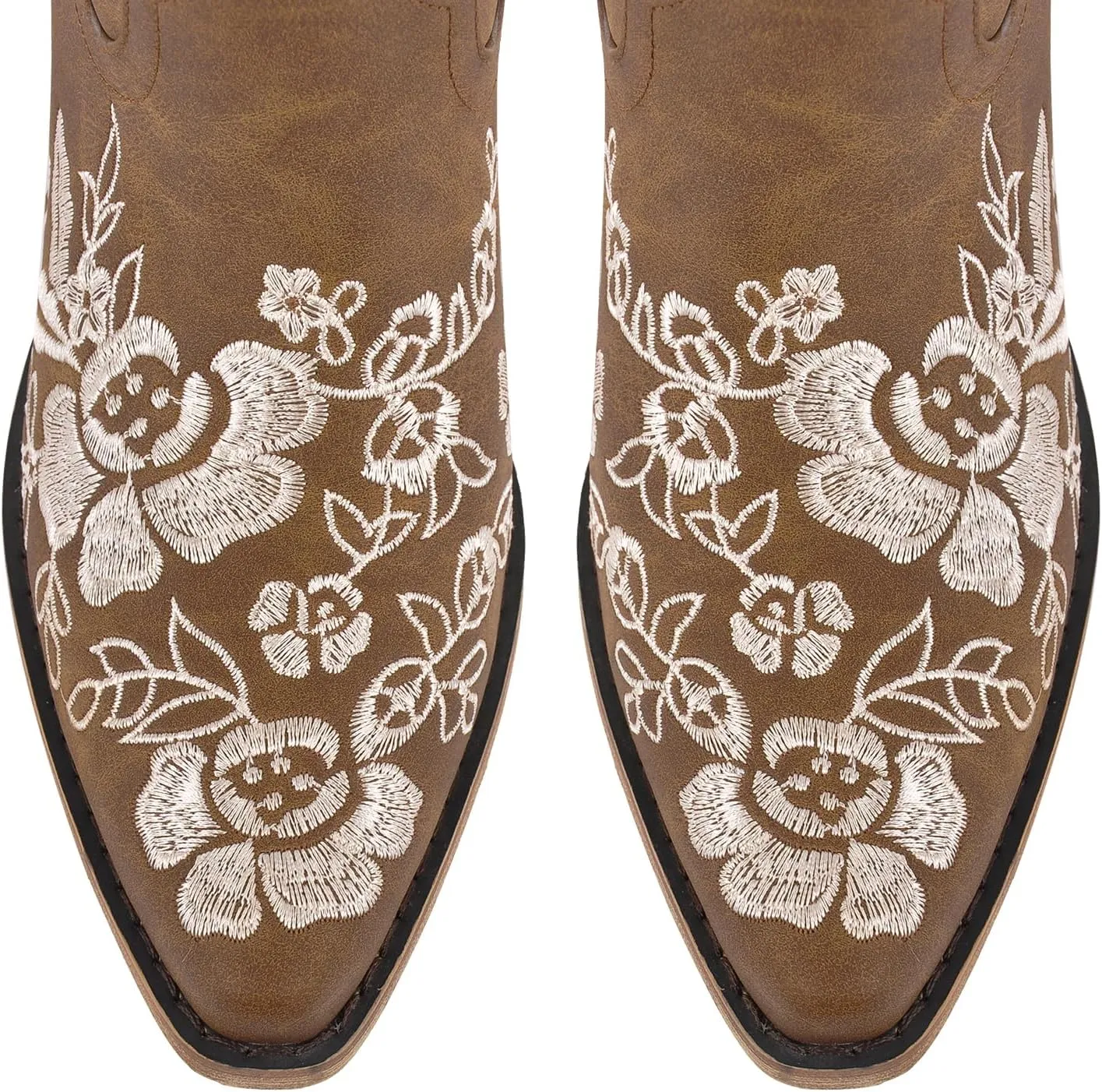 richealnini Floral Knee High Cowboy Boots for Women Embroidered Cowgirl Boots Slip On Pointed Toe Chunky Heel Zip Up Fashion Retro Tall Booties