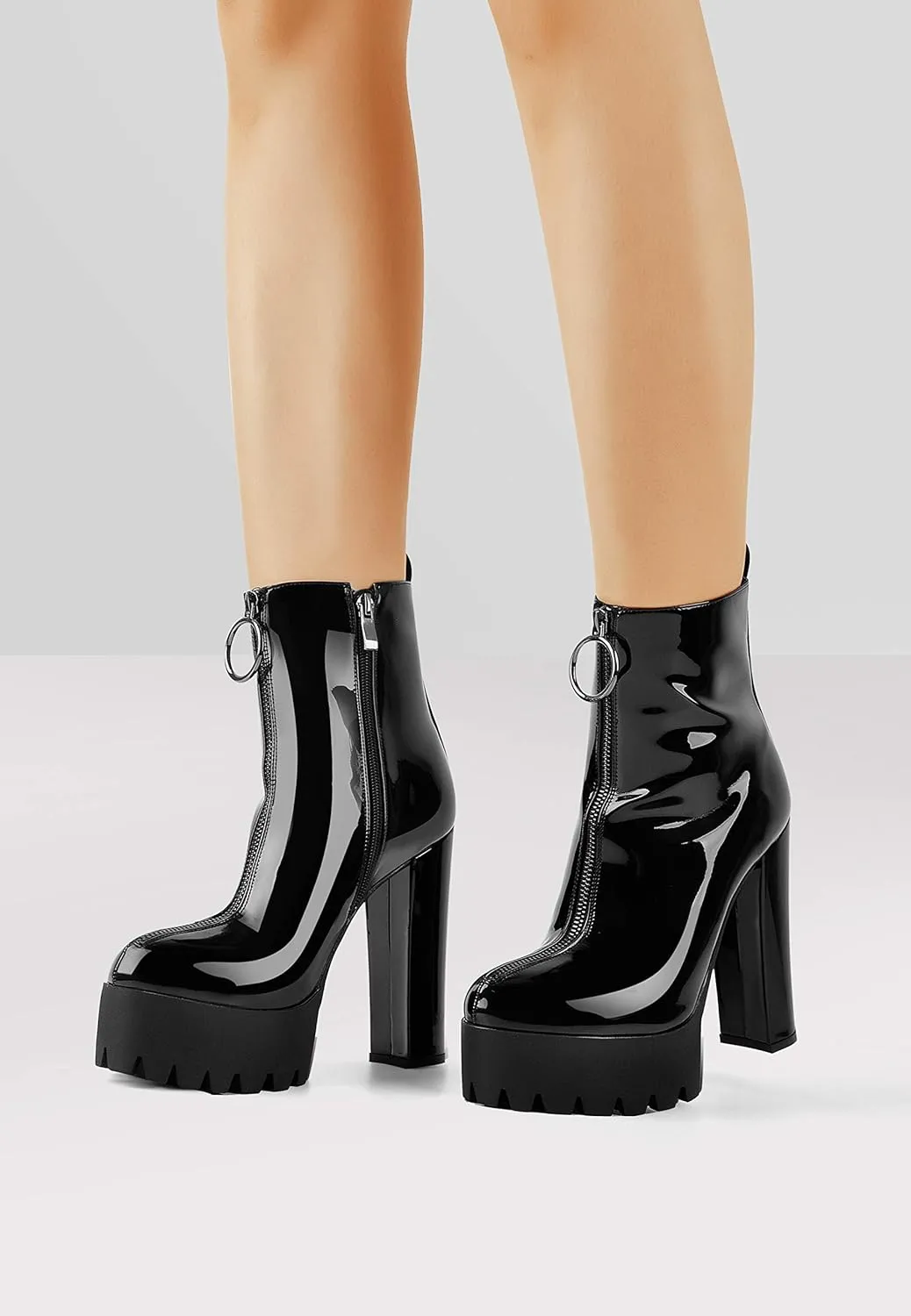 richealnini Women's Platform Block High Heel Ankle Boots Party Dress