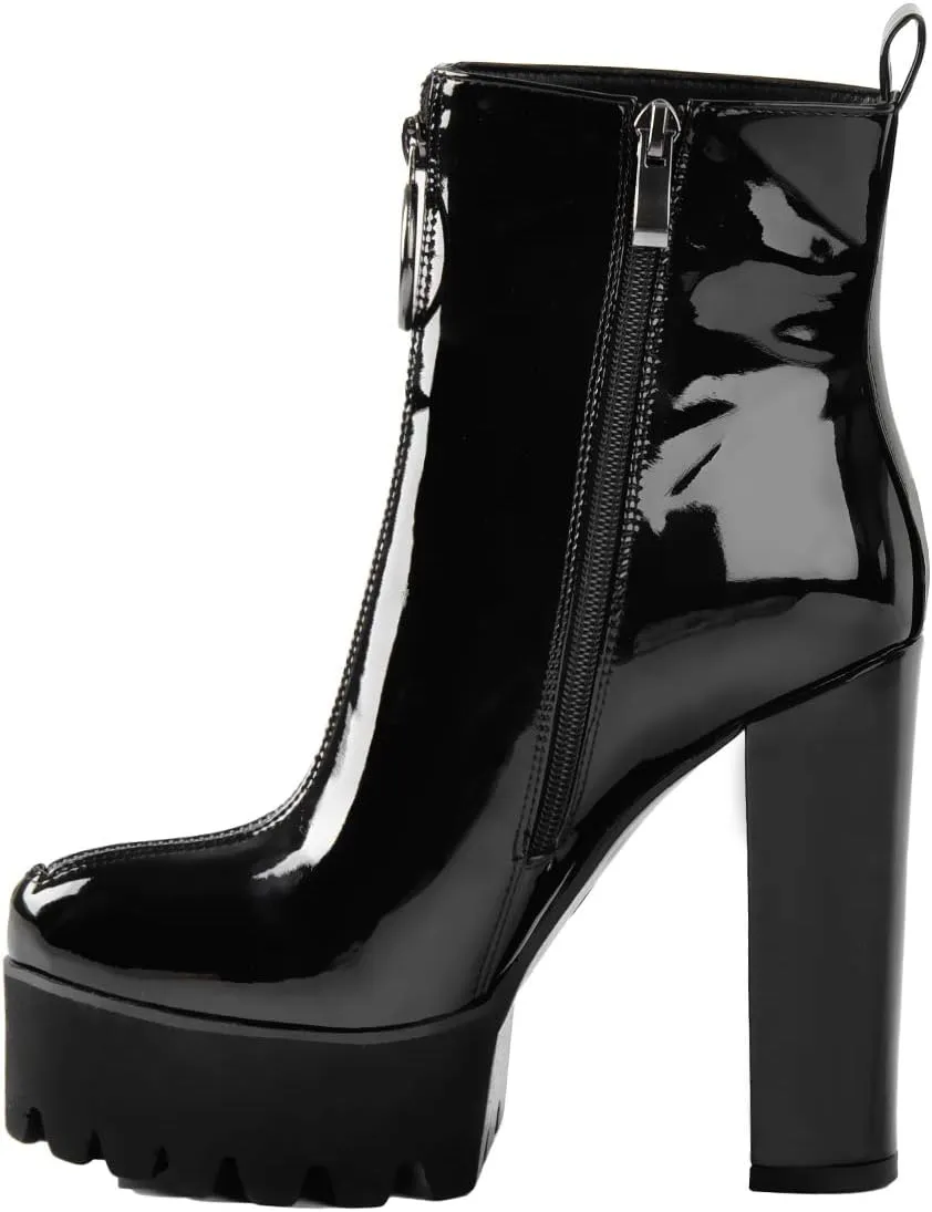 richealnini Women's Platform Block High Heel Ankle Boots Party Dress