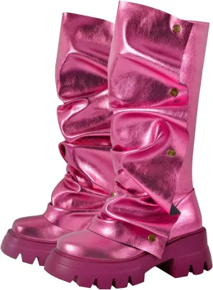 richealnini Women's Platform Punk Boots Slouch Fold Over Mid Calf Boots Pull On Tall Boots