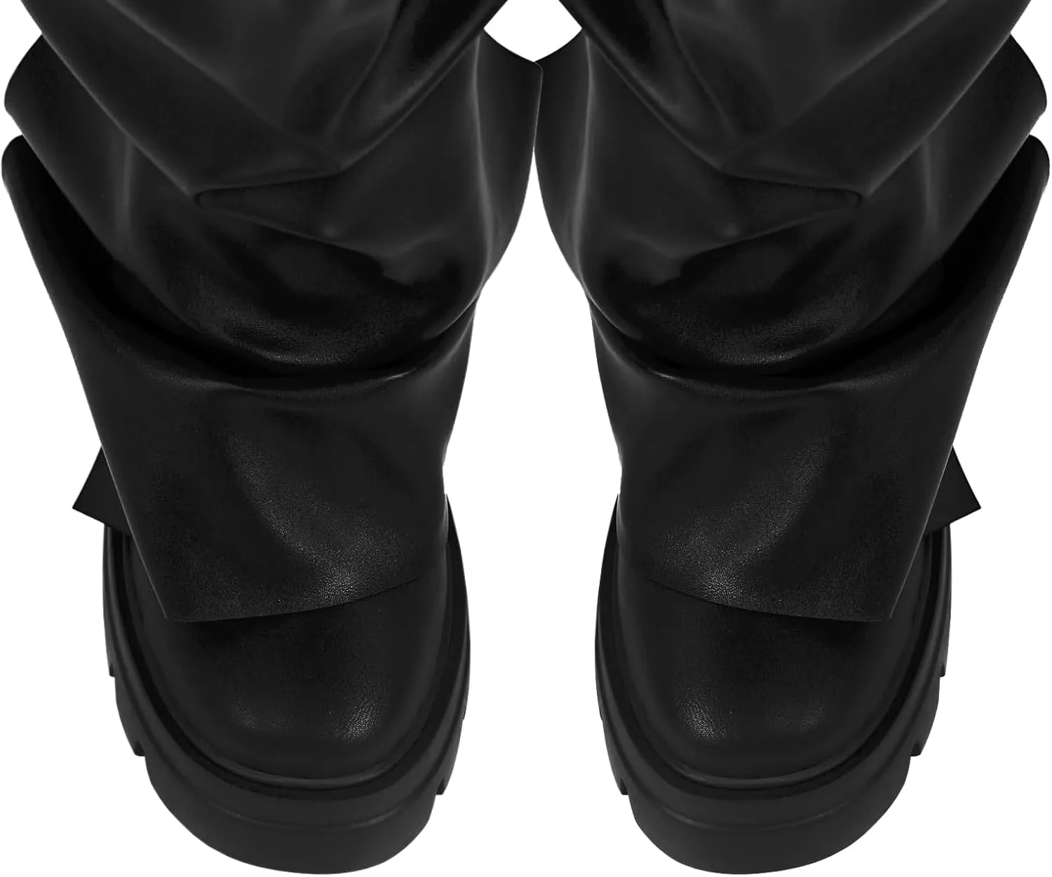 RKQ Women's Wide Calf Platform Slouchy Fold Over Combat Mid-Calf Block Heel Detachable Pull-On Panel Shark Boots