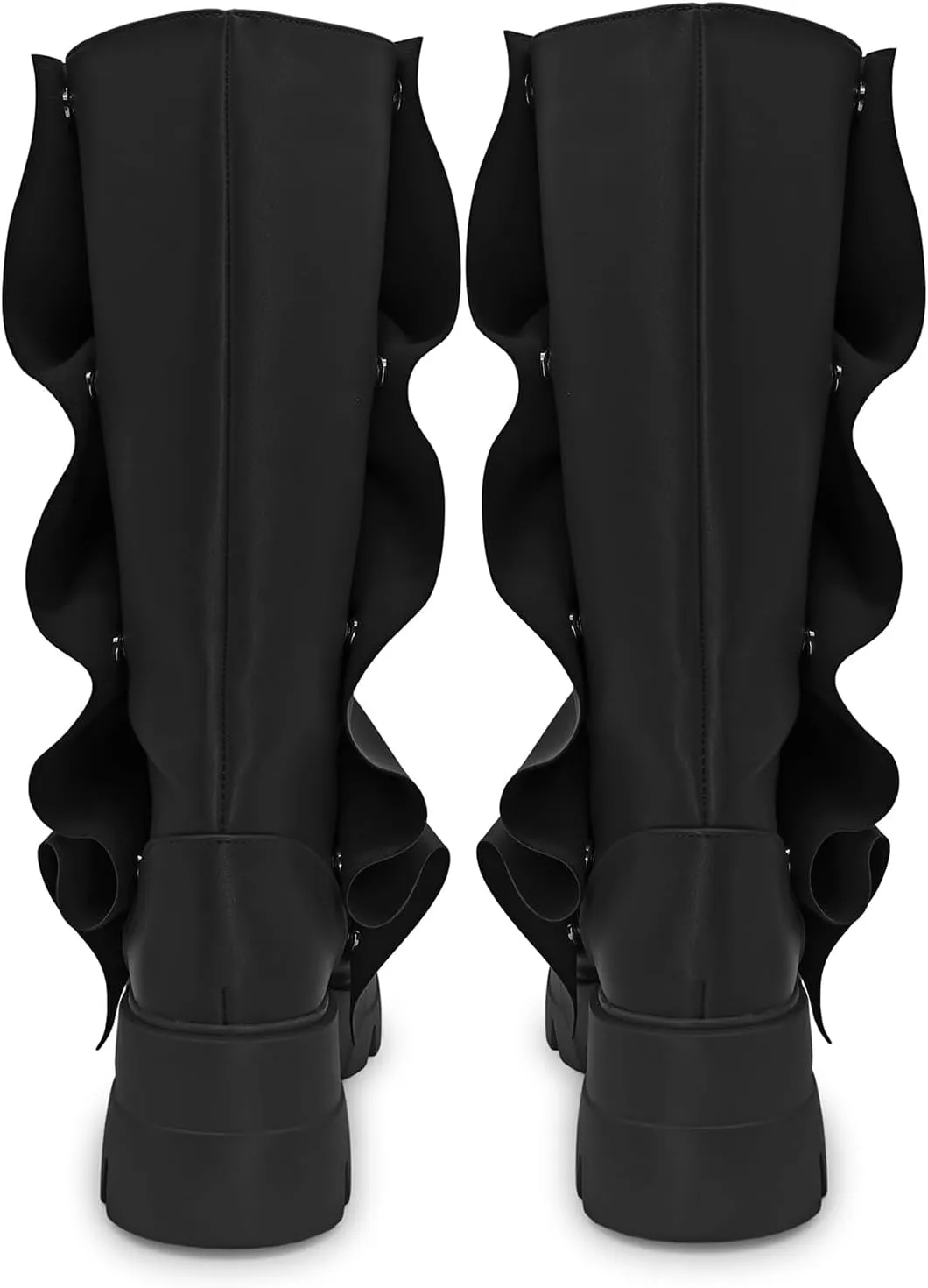 RKQ Women's Wide Calf Platform Slouchy Fold Over Combat Mid-Calf Block Heel Detachable Pull-On Panel Shark Boots