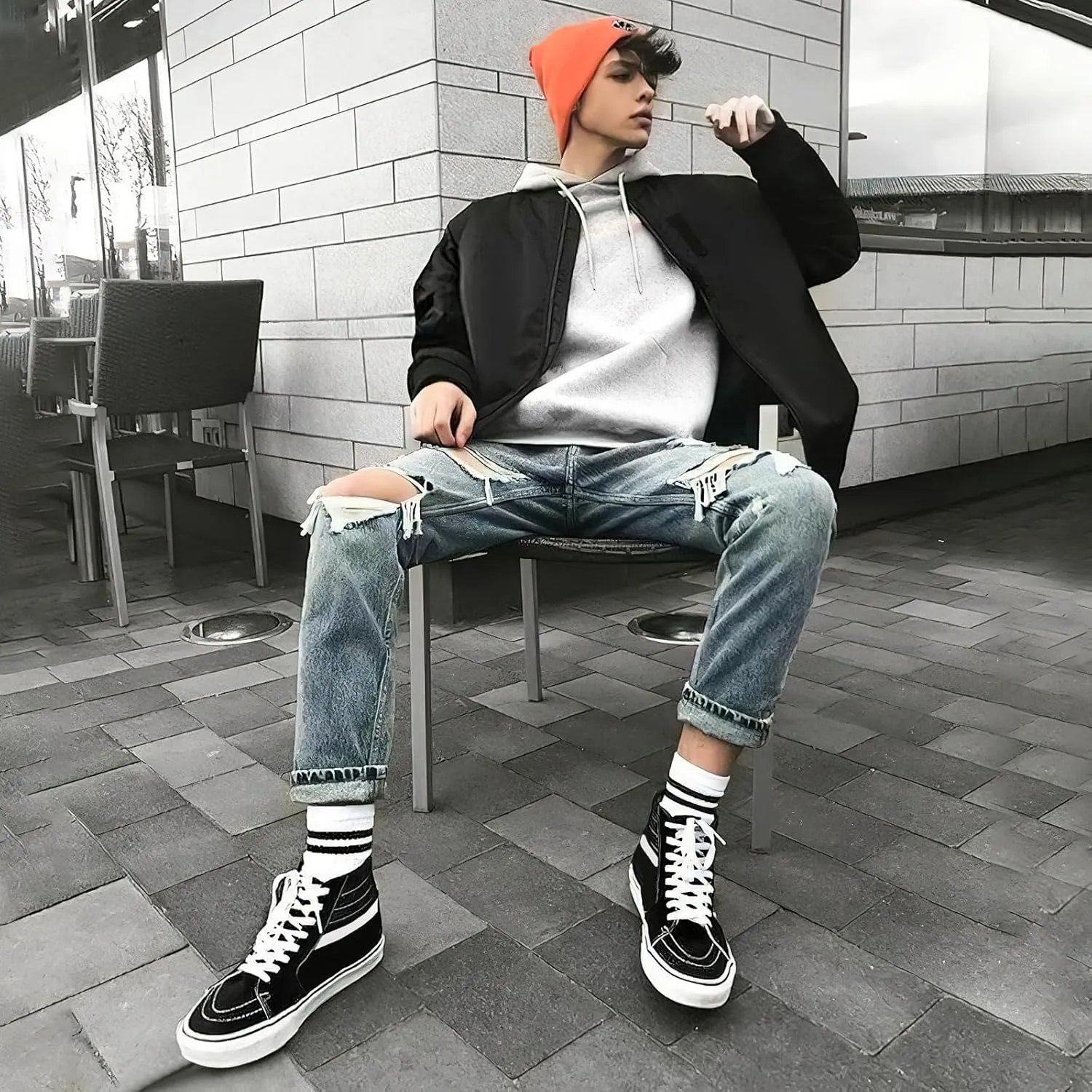 Rominz Mens White Canvas Shoes Fashion High-Top Canvas Sneakers for Men Casual Tennis Shoes Black Classic Lace-UP Walking Shoes Skate Shoes