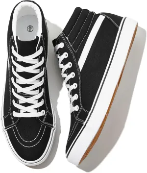 Rominz Mens White Canvas Shoes Fashion High-Top Canvas Sneakers for Men Casual Tennis Shoes Black Classic Lace-UP Walking Shoes Skate Shoes