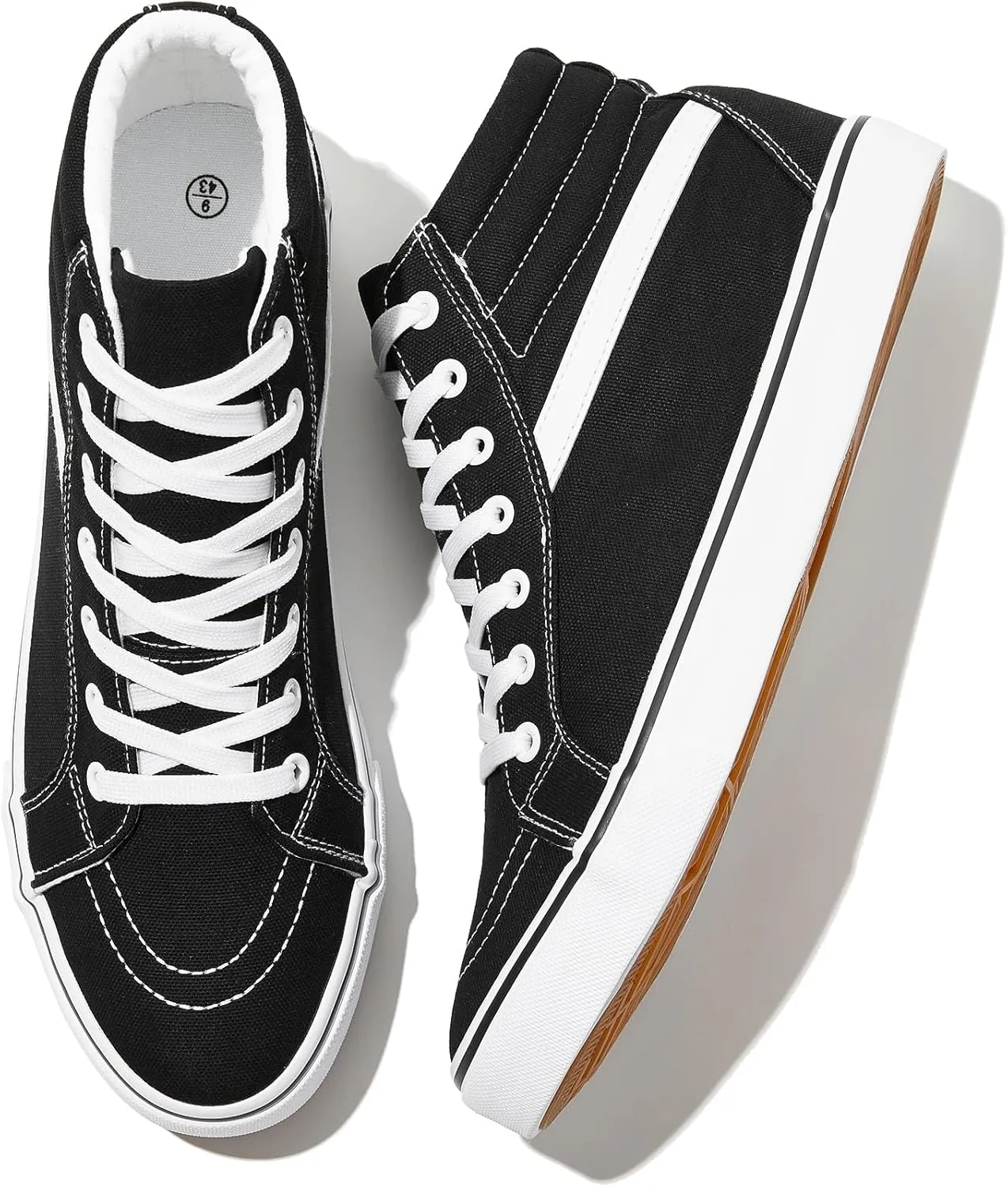 Rominz Mens White Canvas Shoes Fashion High-Top Canvas Sneakers for Men Casual Tennis Shoes Black Classic Lace-UP Walking Shoes Skate Shoes