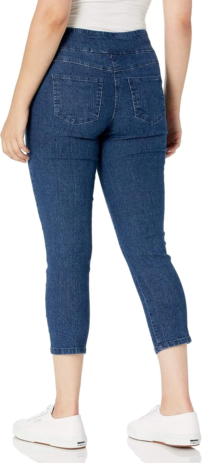 Ruby Rd. Womens Womens Plus-Size Mid-Rise Pull-on Straight Extra Stretch Denim Ankle Pant