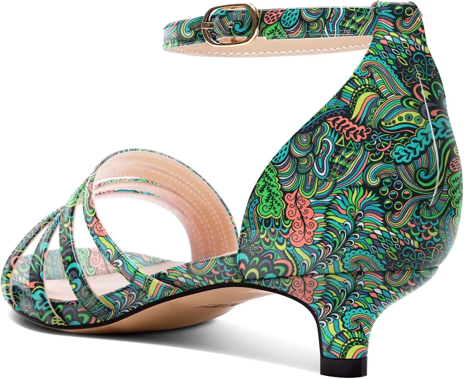 Saekcted Womens Kitten Low Heel Open Toe Sandals Ankle Strap Buckle Dress Shoes Wedding Casual Party 1.2 Inches Heels