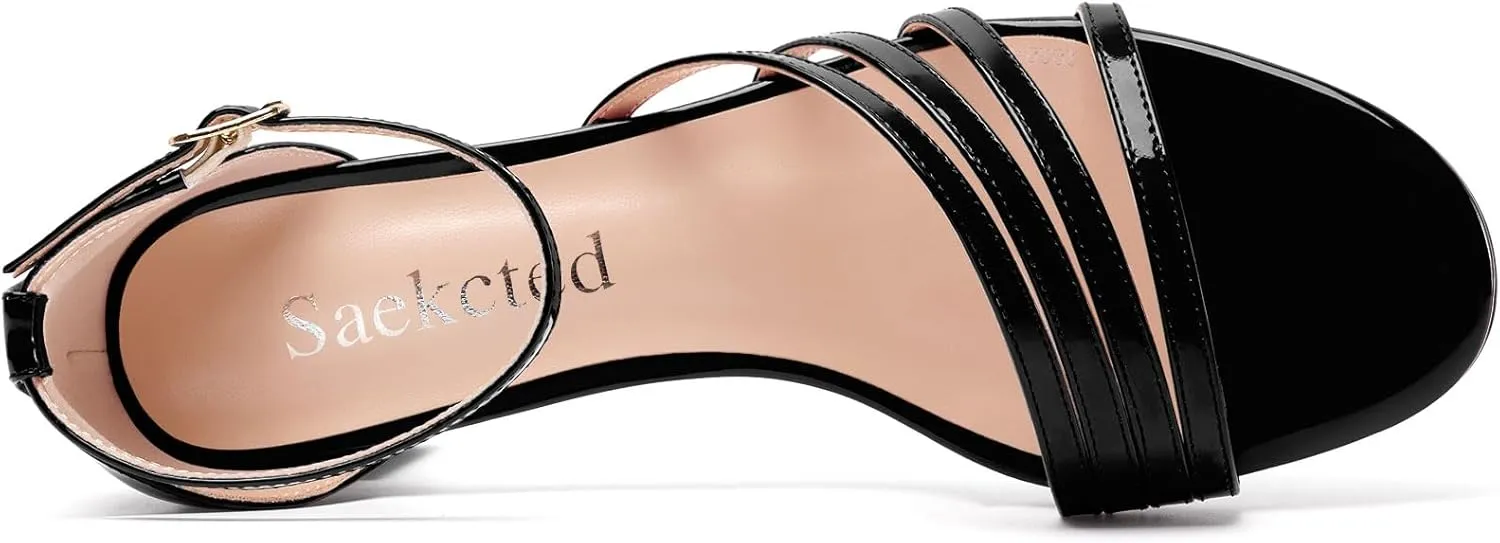 Saekcted Womens Kitten Low Heel Open Toe Sandals Ankle Strap Buckle Dress Shoes Wedding Casual Party 1.2 Inches Heels