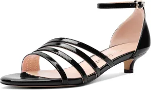 Saekcted Womens Kitten Low Heel Open Toe Sandals Ankle Strap Buckle Dress Shoes Wedding Casual Party 1.2 Inches Heels