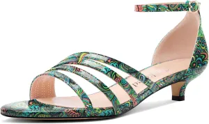 Saekcted Womens Kitten Low Heel Open Toe Sandals Ankle Strap Buckle Dress Shoes Wedding Casual Party 1.2 Inches Heels