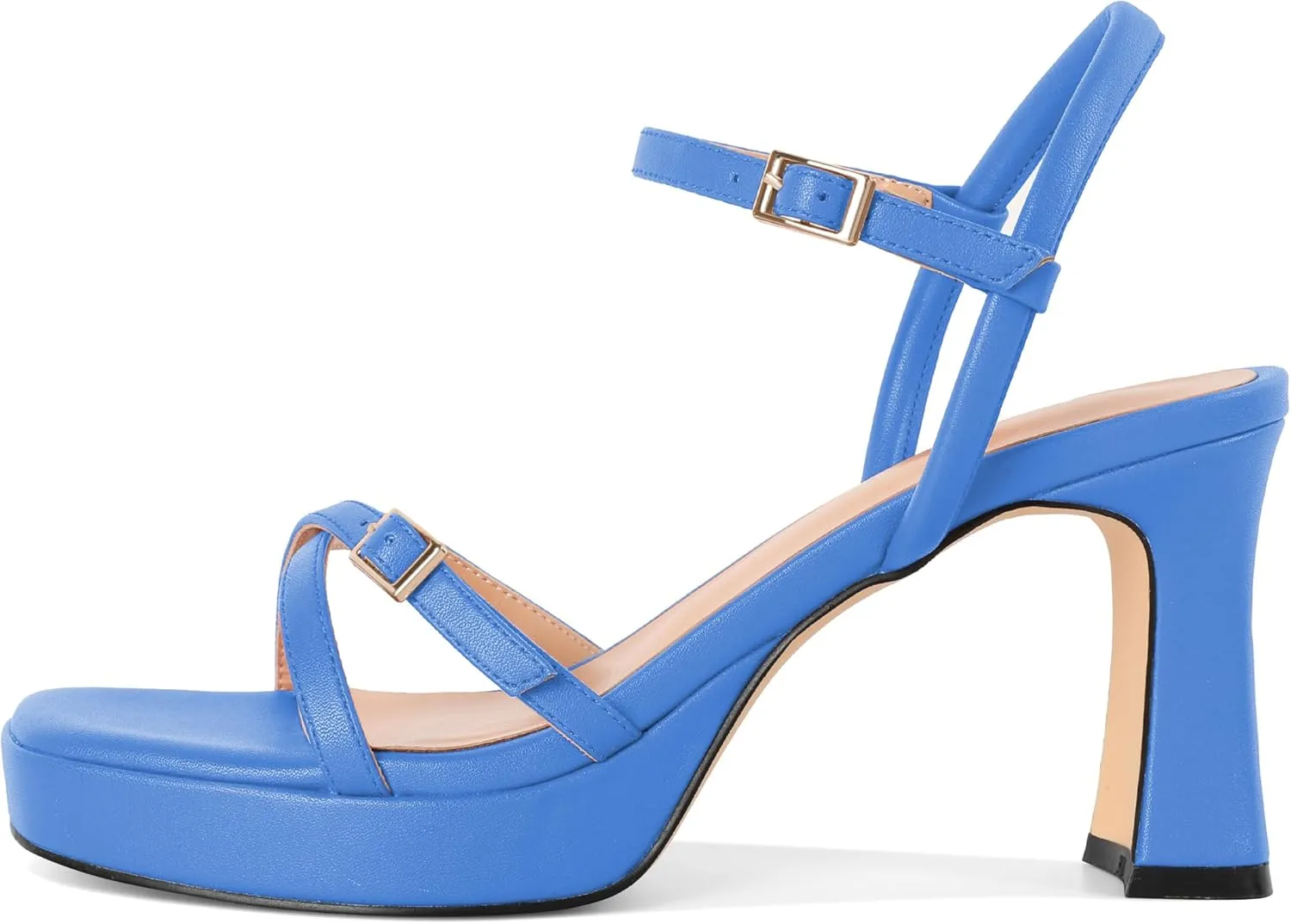 SAMMITOP Platform Heels for Women High Block Chunky Heeled Sandals Open Square Toe Cross Strappy Heels Fashion Wedding Party Dress Shoes 3.5 Inch