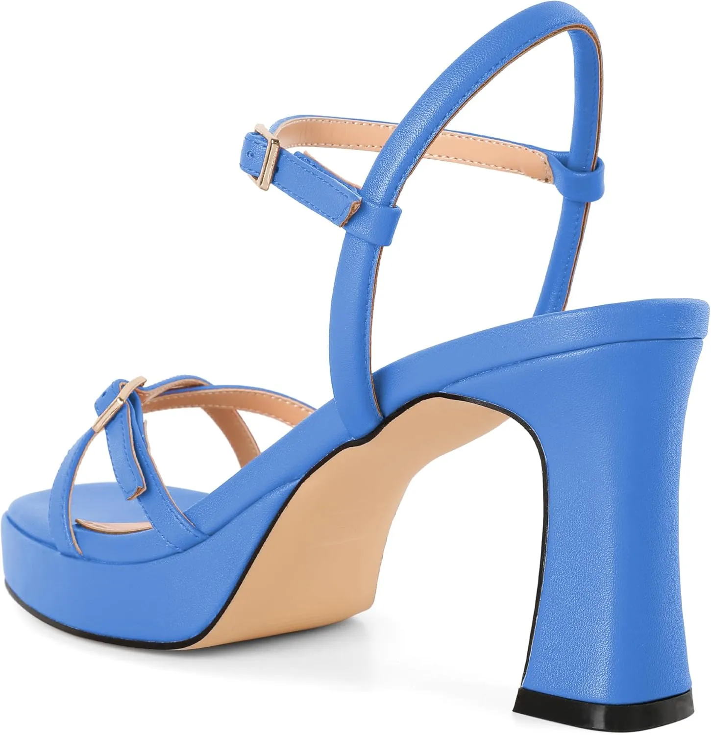 SAMMITOP Platform Heels for Women High Block Chunky Heeled Sandals Open Square Toe Cross Strappy Heels Fashion Wedding Party Dress Shoes 3.5 Inch