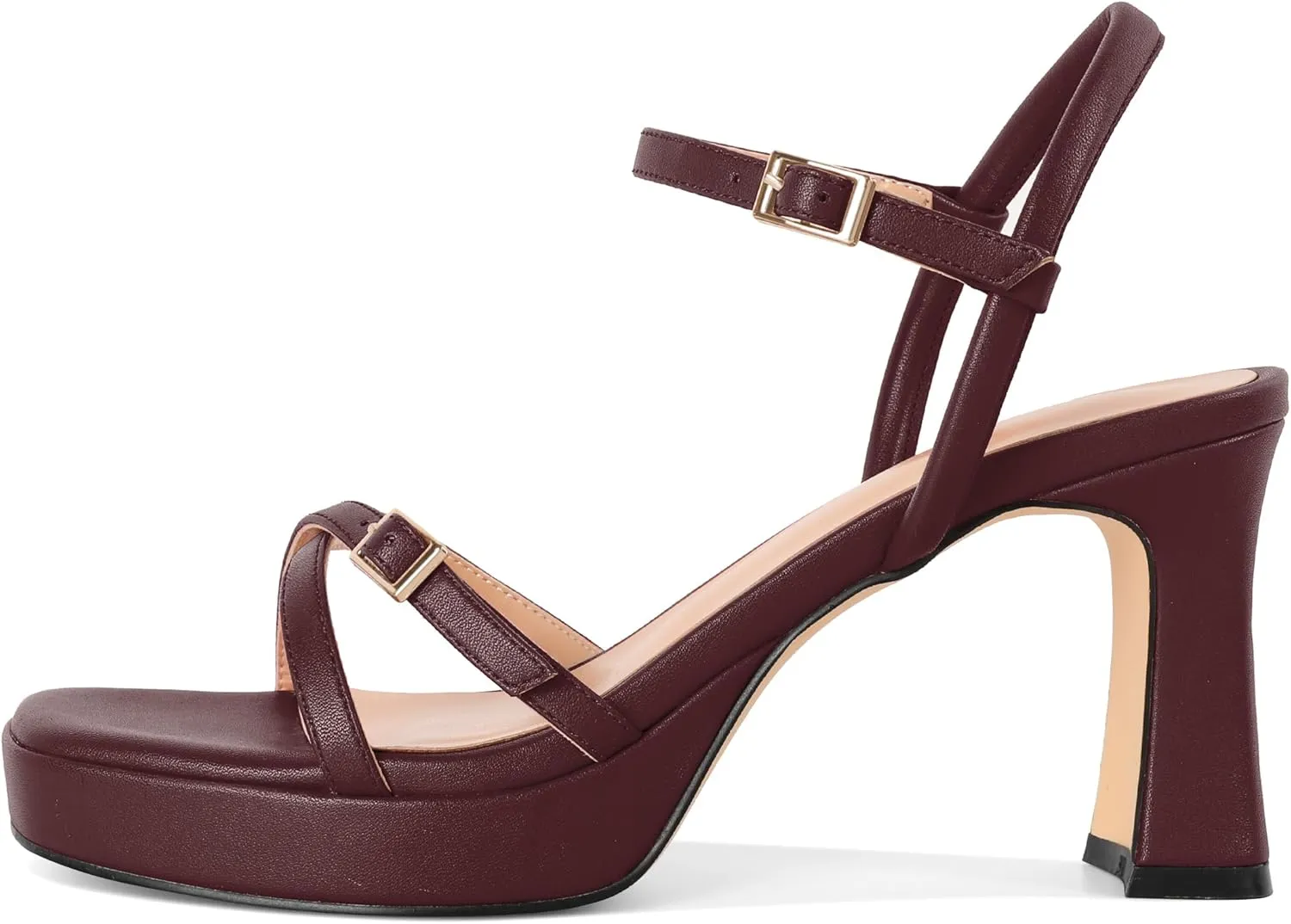 SAMMITOP Platform Heels for Women High Block Chunky Heeled Sandals Open Square Toe Cross Strappy Heels Fashion Wedding Party Dress Shoes 3.5 Inch
