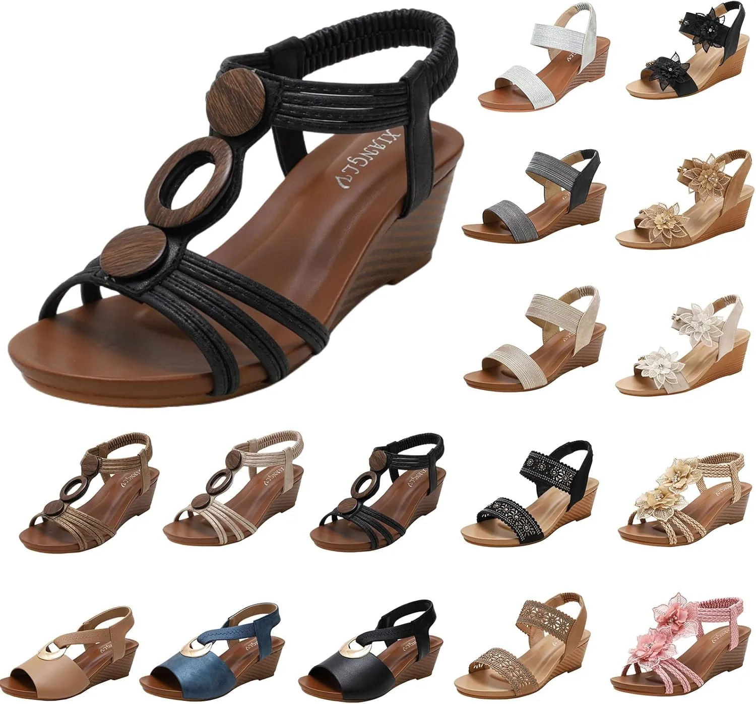 Sandal for Women Comfortable Casual Low Wedge Sandals Fashion Breathable Fish Mouth Cross Belt Platform Shoes Adjustable Back Ankle Strap Slides Walking Sandals All-Match Shoes